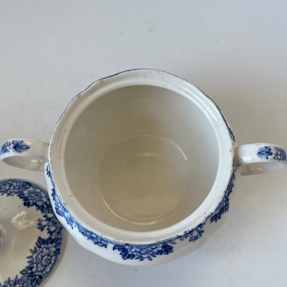 Vintage Salem China English Village Sugar Bowl & Lid Blue Olde Staffordshire - Picture 4 of 12